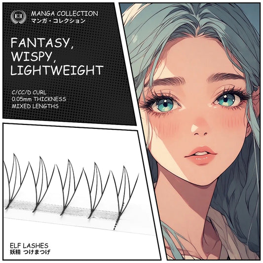 Comic Elf Manga Lashes – 0.05mm – Anime/Manga Style, Soft Spiked Lashes