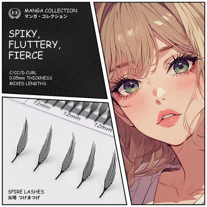 Spire Manga Lashes – 0.05mm – Anime/Manga Style, Pre-Spiked Volume/Hybrid Lashes