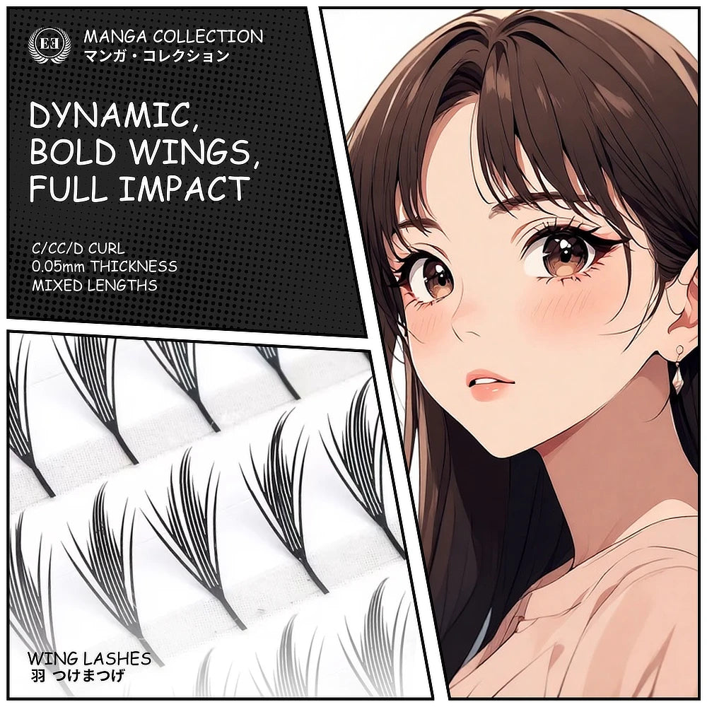Wing Manga Lashes – 0.05mm – Anime/Manga Style, Soft Winged Lashes