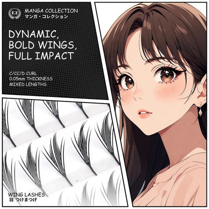 Wing Manga Lashes – 0.05mm – Anime/Manga Style, Soft Winged Lashes
